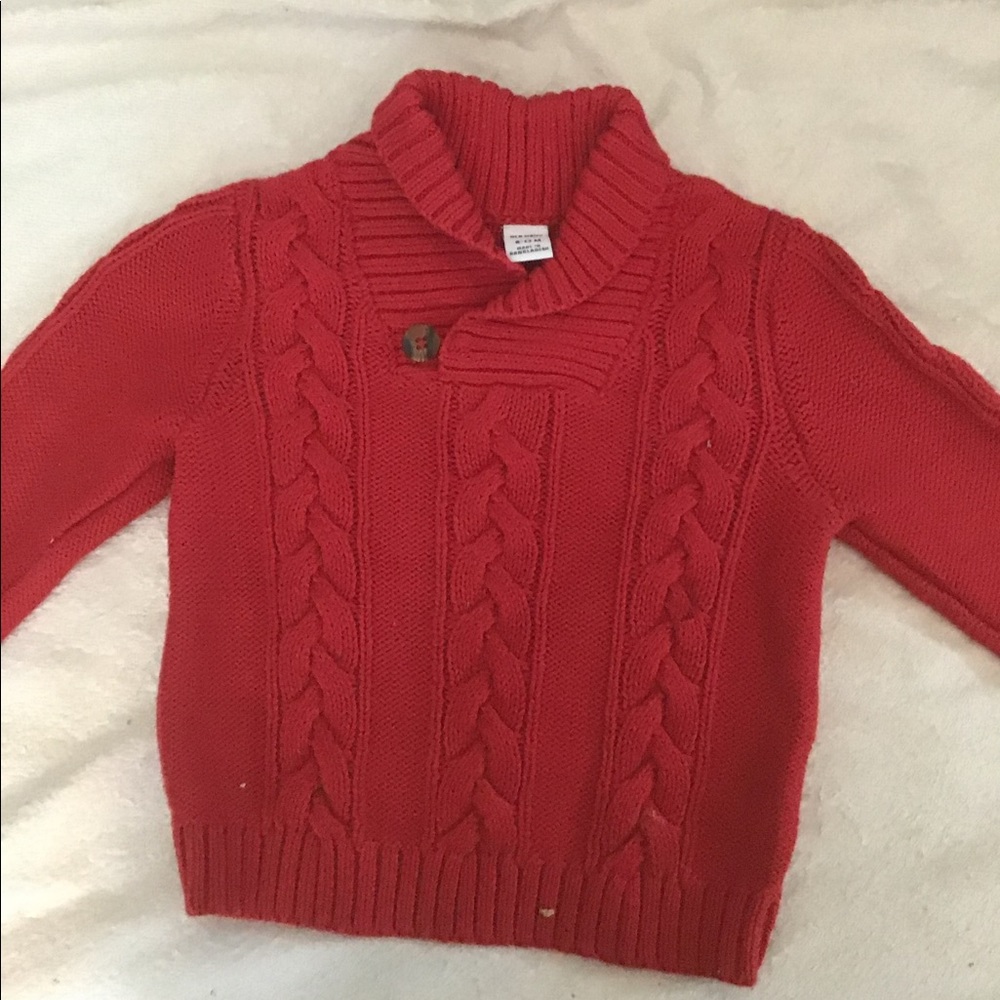 Red shawl collar sweater baby